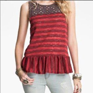 Free People Striped Eyelet Peplum Top